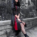 Women's Black Red Lace-Up Hooded Zip Dress - primary photo, shown with a person (1 of 3)