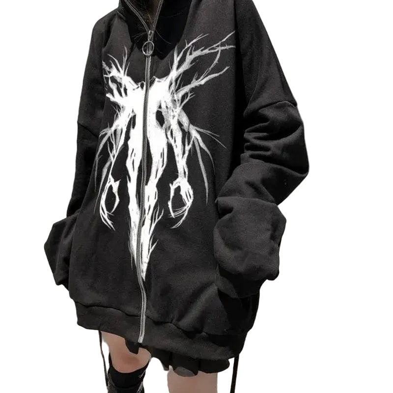 Men's Black Oversized Gothic Graphic Zip Hoodie - primary product photo (1 of 2)