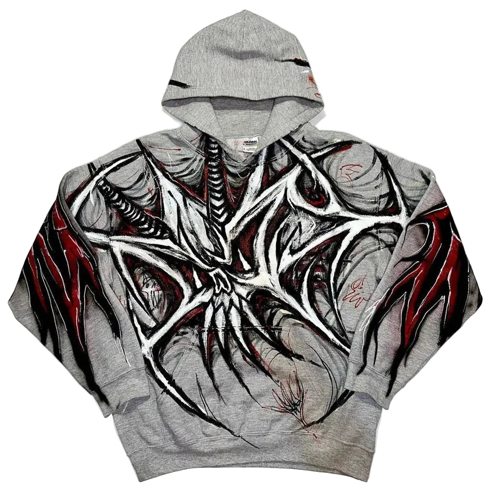 Unisex Gray Spider Graphic Hoodie - front studio view