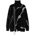 Men's Black Gray Fuzzy Lace-Up Turtleneck Sweater - front studio view (1 of 4)