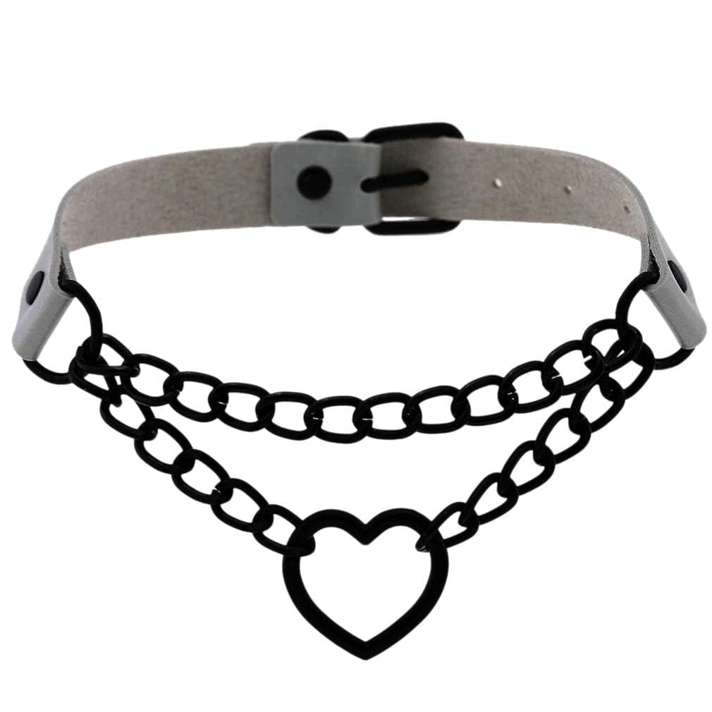 Chained Heart Gothic Leather Choker - Creepy Goth