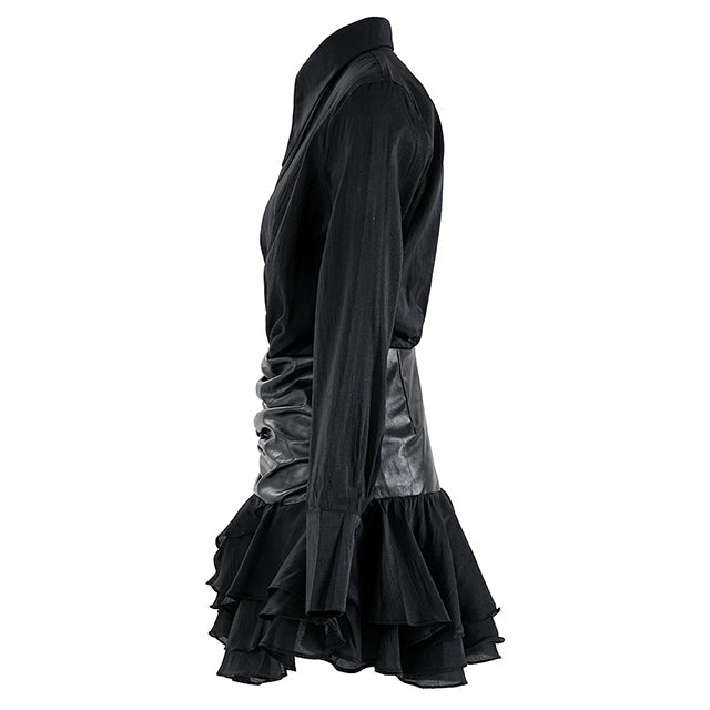 Black Collar Waist Mini Dress
