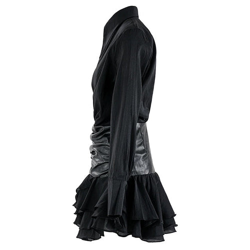 Black Collar Waist Mini Dress