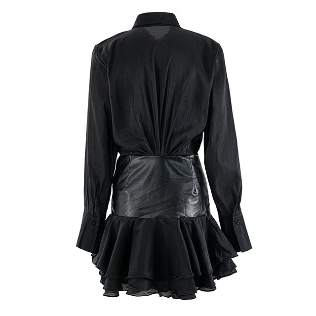 Black Collar Waist Mini Dress