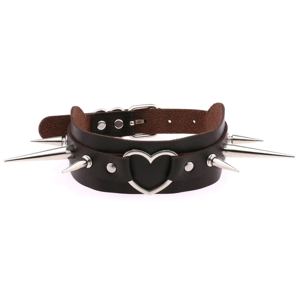 Long Spike Heart Choker Necklace - Creepy Goth