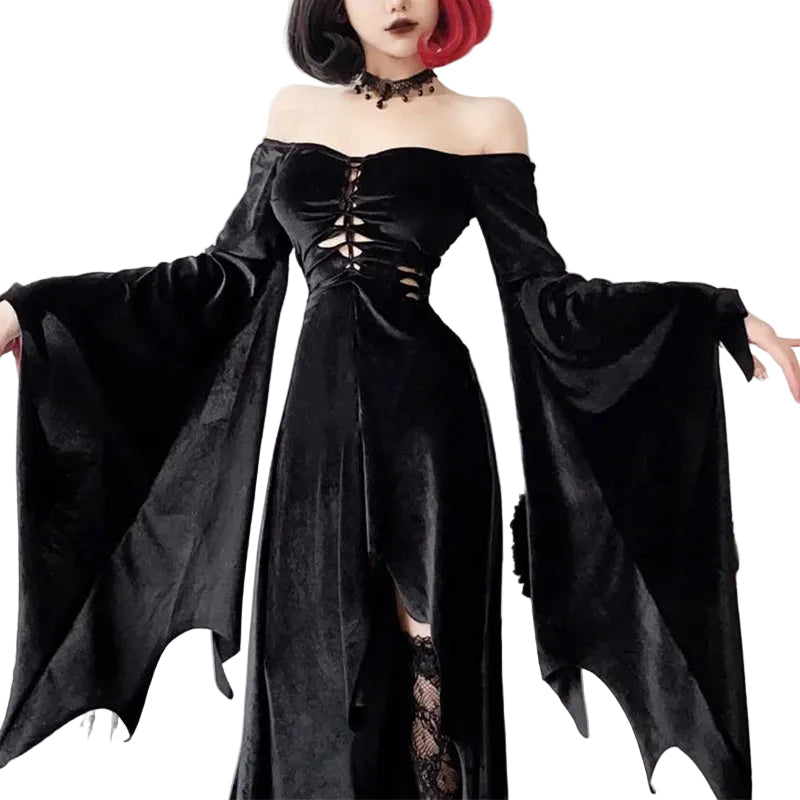 Women's Black Velvet Batwing Off-Shoulder Maxi Dress - primary lifestyle photo