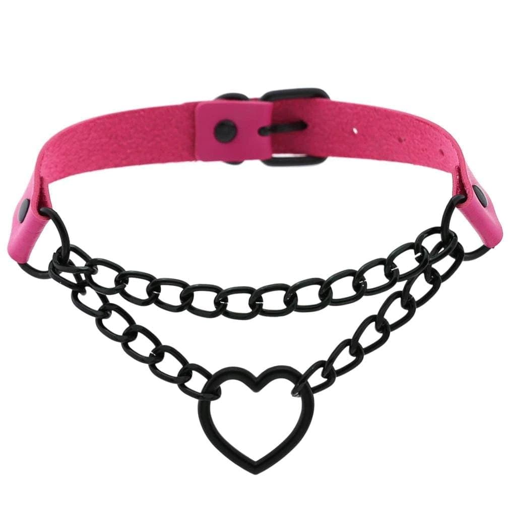 Chained Heart Gothic Leather Choker - Creepy Goth