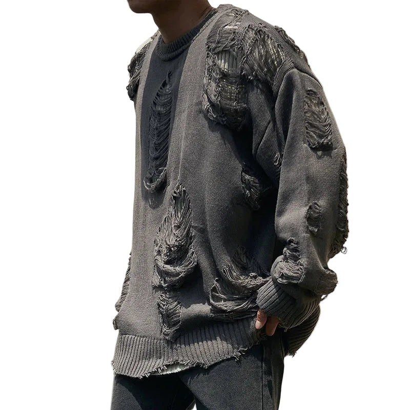 Charcoal Distressed Layered Knit Sweater
