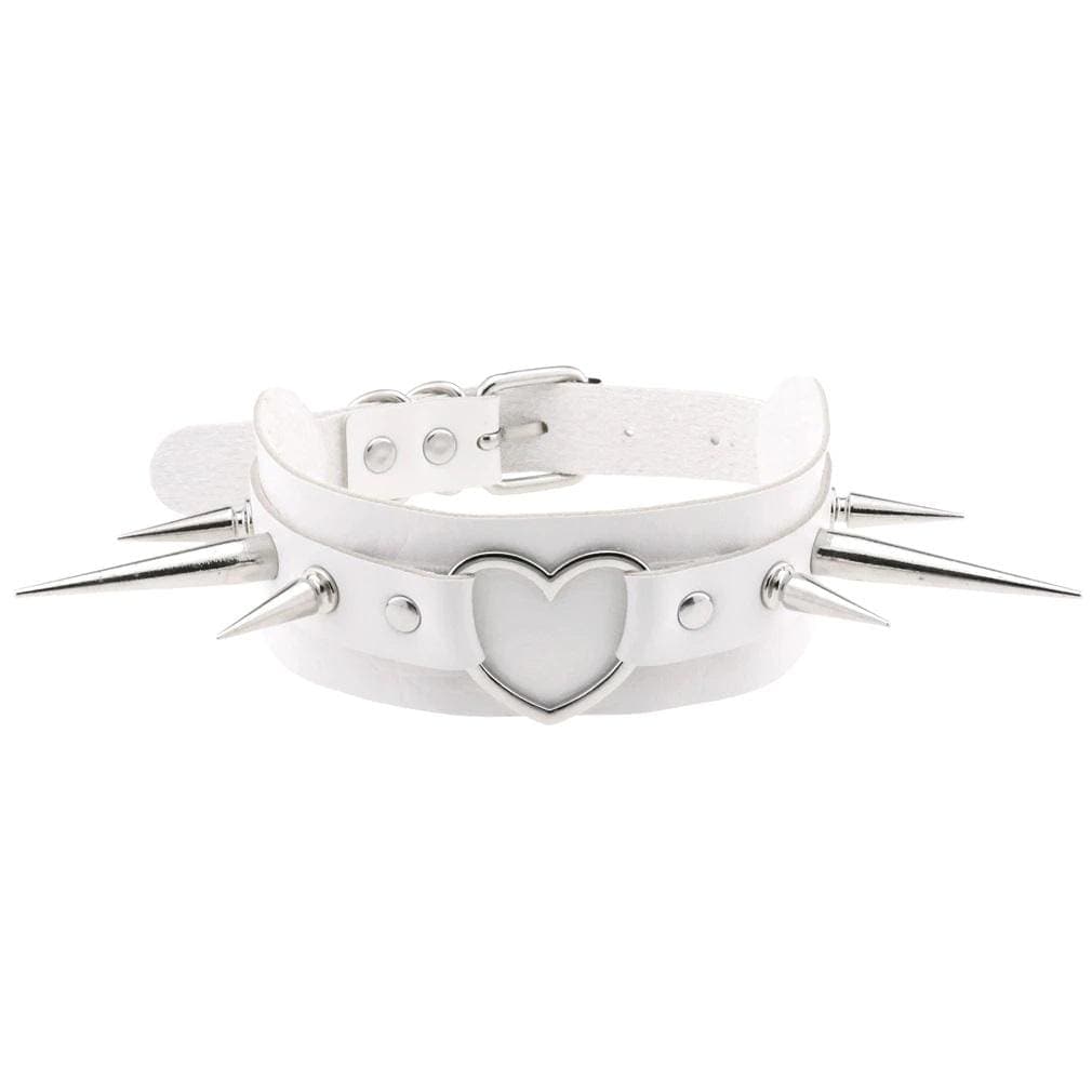Long Spike Heart Choker Necklace - Creepy Goth
