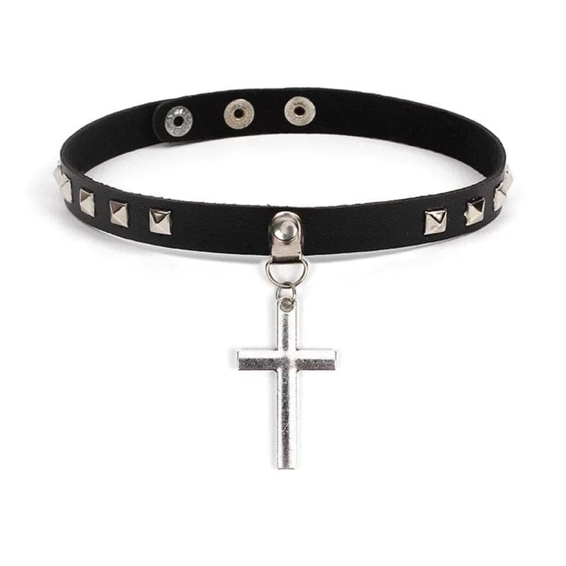 Cross Leather Choker