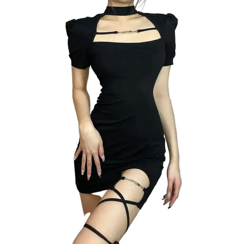 Women's Black Choker Cutout Bodycon Mini Dress - primary photo, shown with a person (1 of 2)