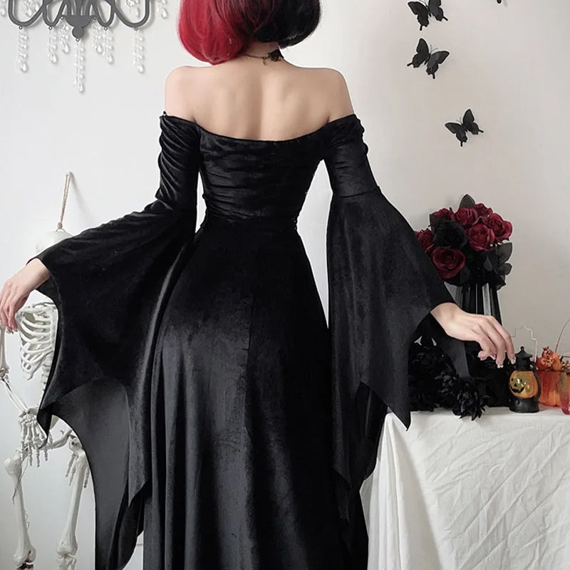 Black Velvet Off-Shoulder Maxi Dress