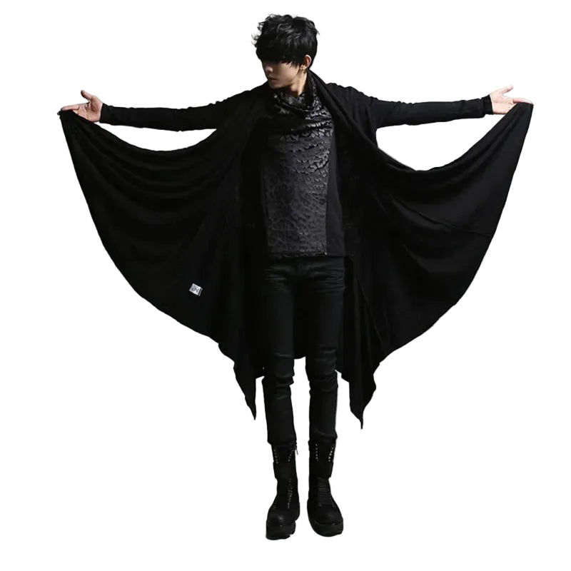 Men's Black Hooded Asymmetric Draped Cloak - primary lifestyle photo (1 of 3)