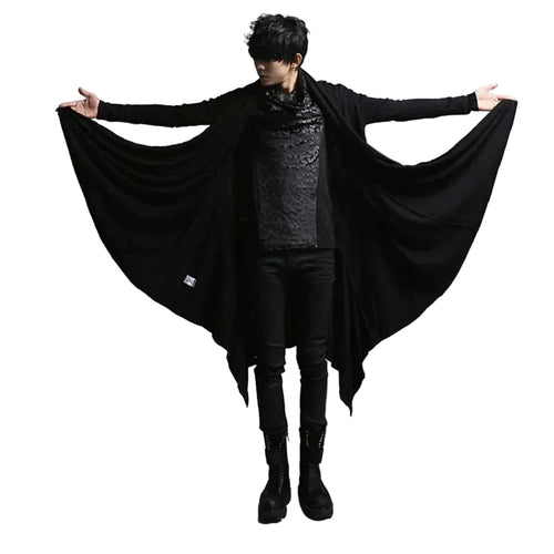 Men's Black Hooded Asymmetric Draped Cloak - primary lifestyle photo (1 of 3)