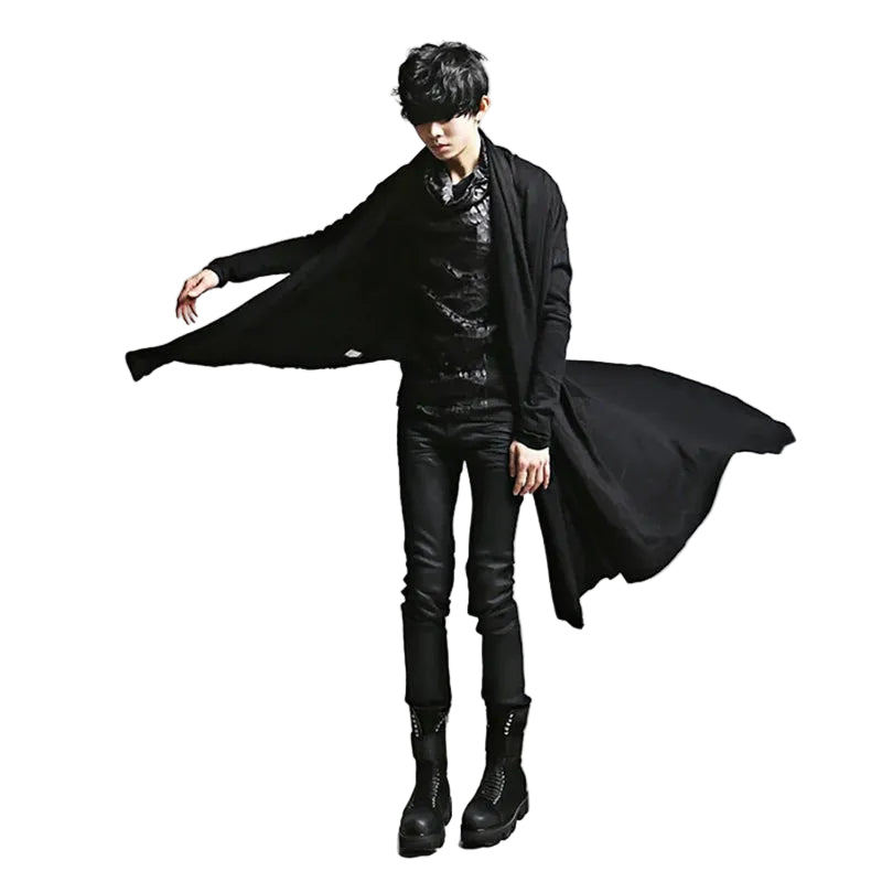 Black Hooded Asymmetric Draped Cape