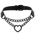 Chained Heart Gothic Leather Choker - Creepy Goth
