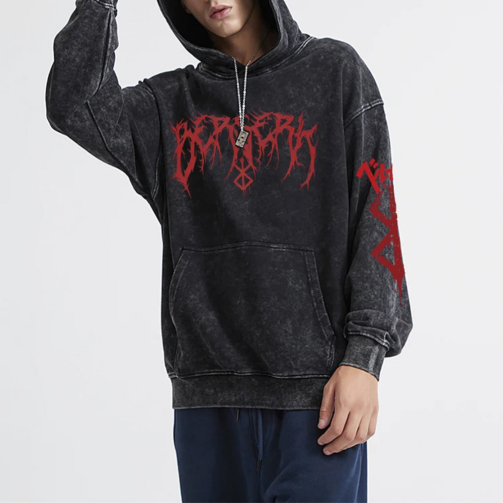 Unisex Charcoal Acid Wash Graphic Hoodie - alternate view, shown with a person (4 of 4)