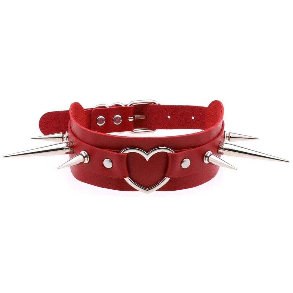 Long Spike Heart Choker Necklace - Creepy Goth