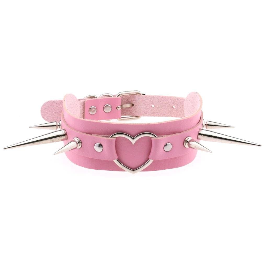 Long Spike Heart Choker Necklace - Creepy Goth
