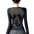 Women's Black Mesh Angel-Graphic Back Top - primary lifestyle photo (1 of 2)