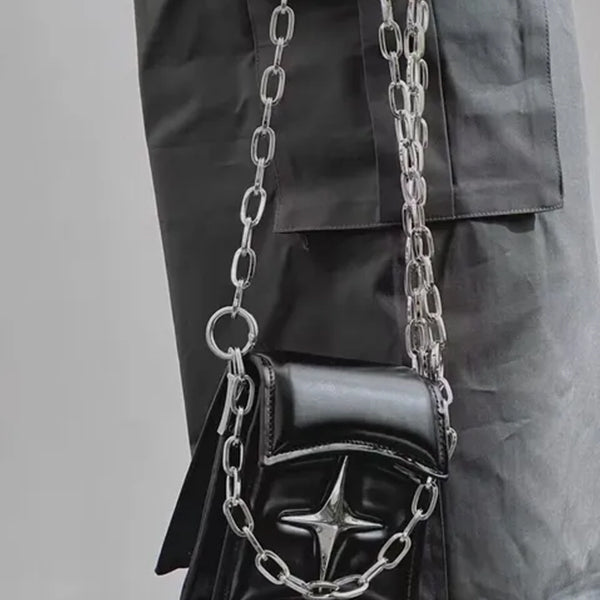 Women's Black Glossy Star Chain Crossbody Bag - primary lifestyle photo (1 of 2)
