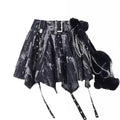 Women's Distressed Chain Asymmetric Mini Skirt - front studio view