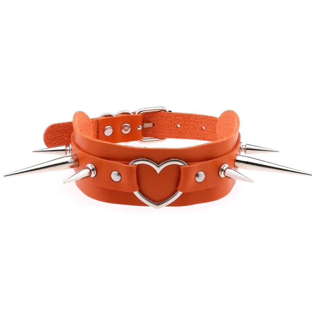 Long Spike Heart Choker Necklace - Creepy Goth
