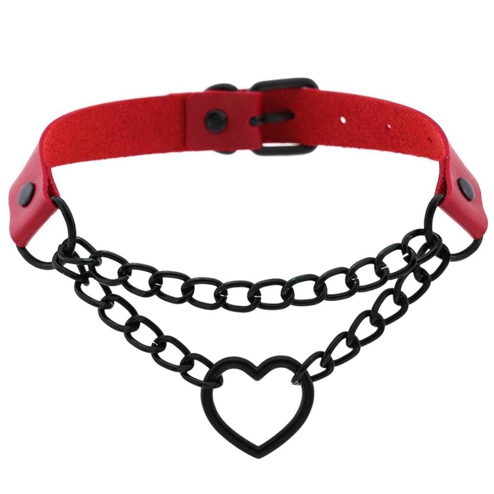 Chained Heart Gothic Leather Choker - Creepy Goth