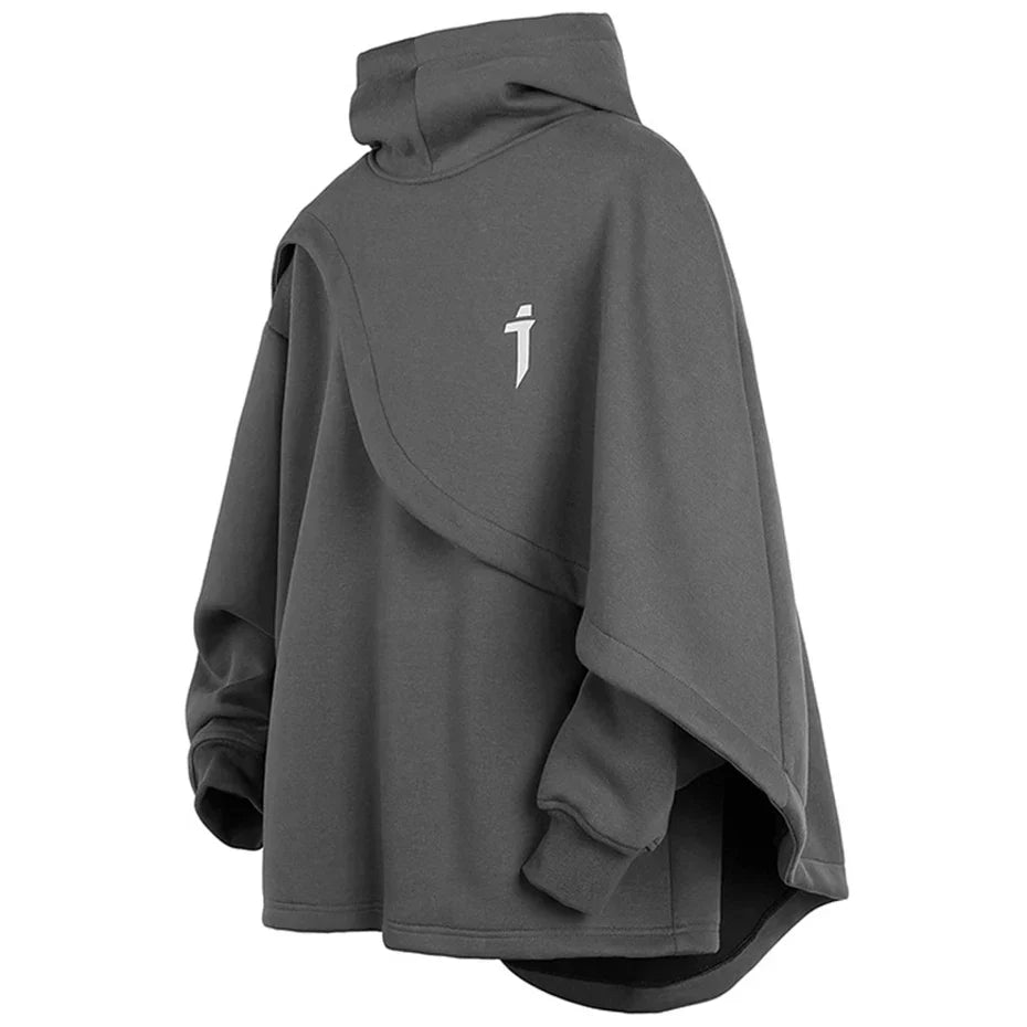 Unisex Black Gray Oversized Hooded Cloak - alternate studio view (3 of 4)