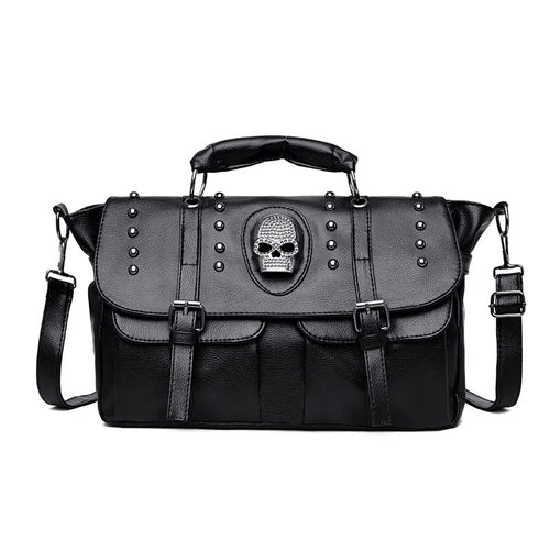 Black Crystal Skull Flap Hand Bag