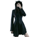 Women's Black Horned Hood Zip Mini Dress - front studio view (1 of 3)