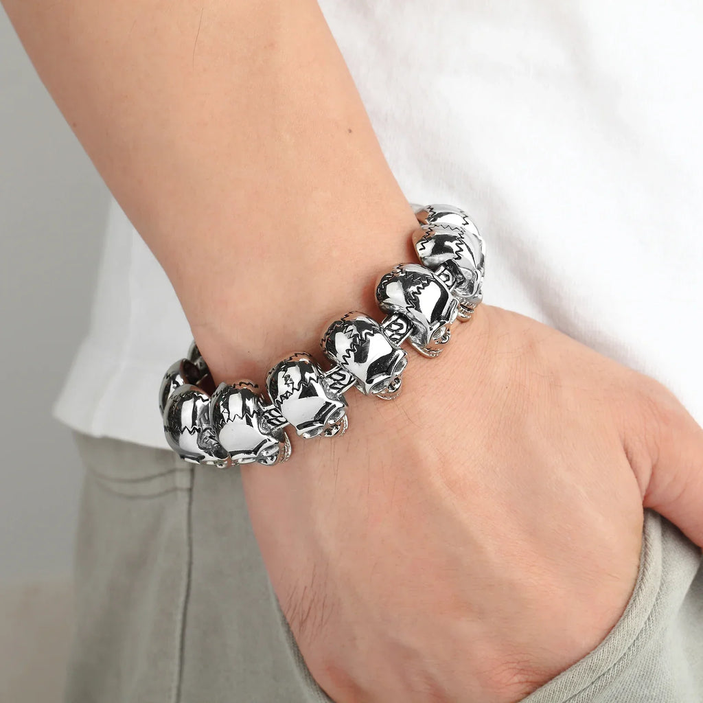 Silver Skull Link Bracelet