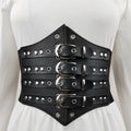 Women's Black Studded Four-Buckle Corset Belt - front studio view (1 of 3)