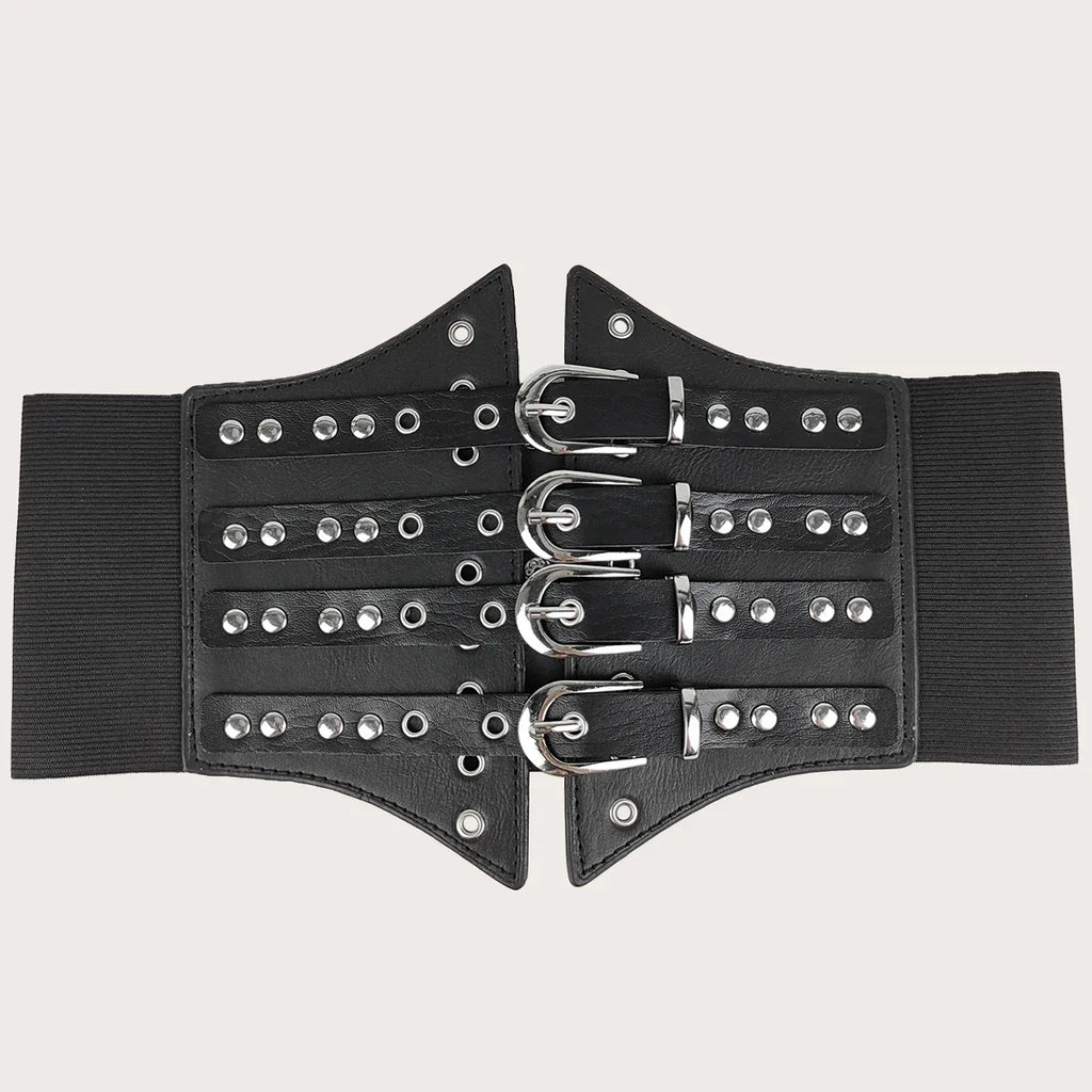 Black Studded Four-Buckle Corset