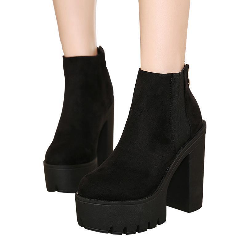 Black Suede Chelsea Platform Ankle Boots