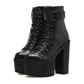 Women's Black Platform Lace-Up Ankle Boots - front studio view (1 of 4)