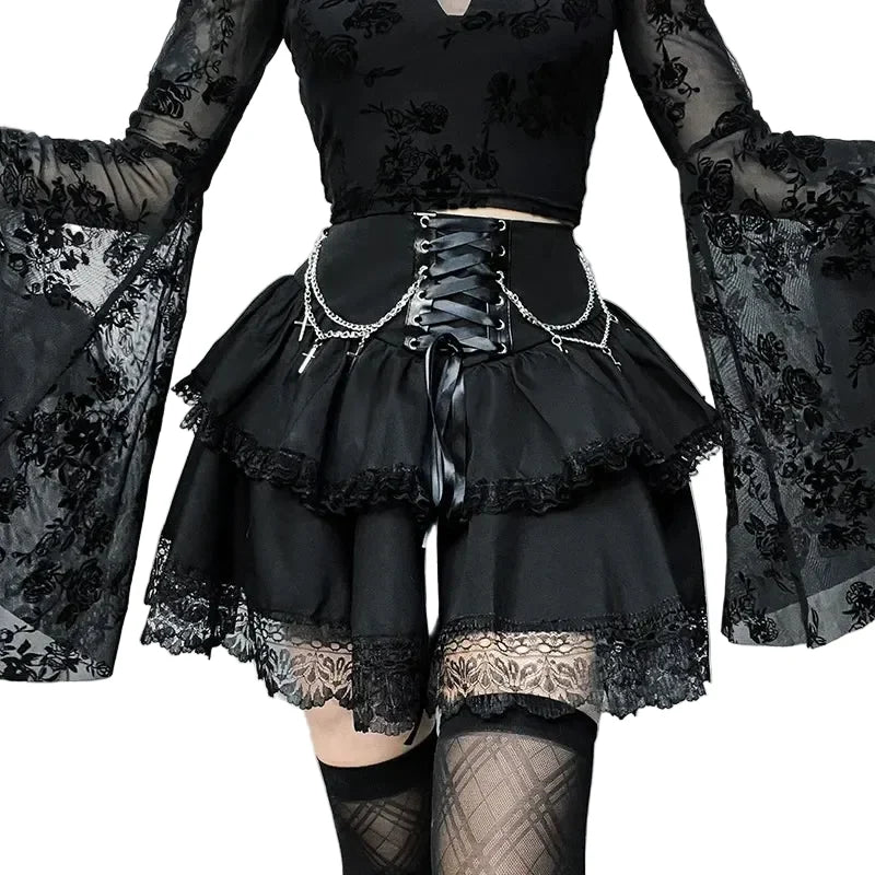 Women's Black Corset-Waist Lace Mini Skirt - primary lifestyle photo (1 of 3)