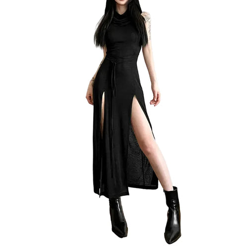 Women's Black High-Neck Double-Slit Maxi Dress - primary photo, shown with a person (1 of 2)