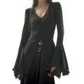 Women's Black V-Neck Bell-Sleeve Slit Top - primary lifestyle photo