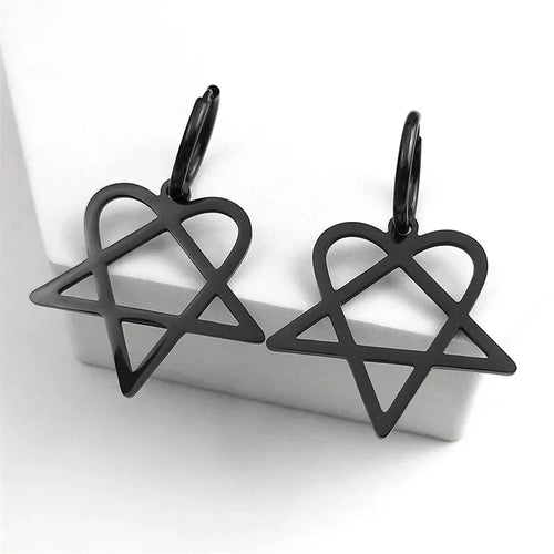Black Heart Pentagram Drop Earrings