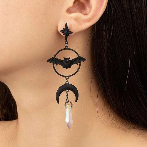 Black Bat Earrings - primary photo, shown with a person (1 of 2)