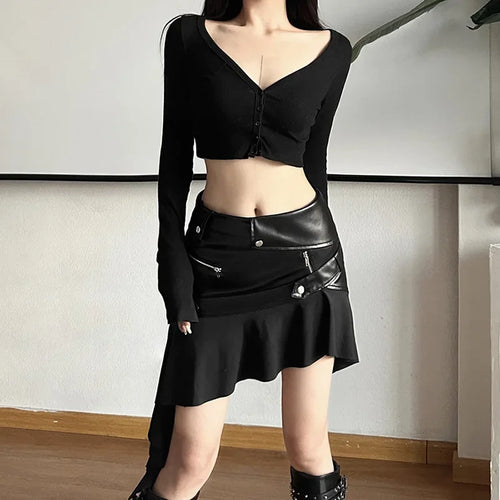 Black Asymmetric Zip Mini Skirt