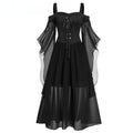 Women's Black Sheer Bell-Sleeve Midi Dress - front studio view
