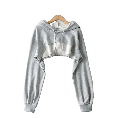 Women's Black Extreme-Crop Drawstring Hoodie - alternate studio view (2 of 2)