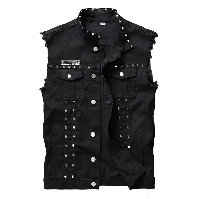 Denim Punk Vest - front studio view (1 of 2)