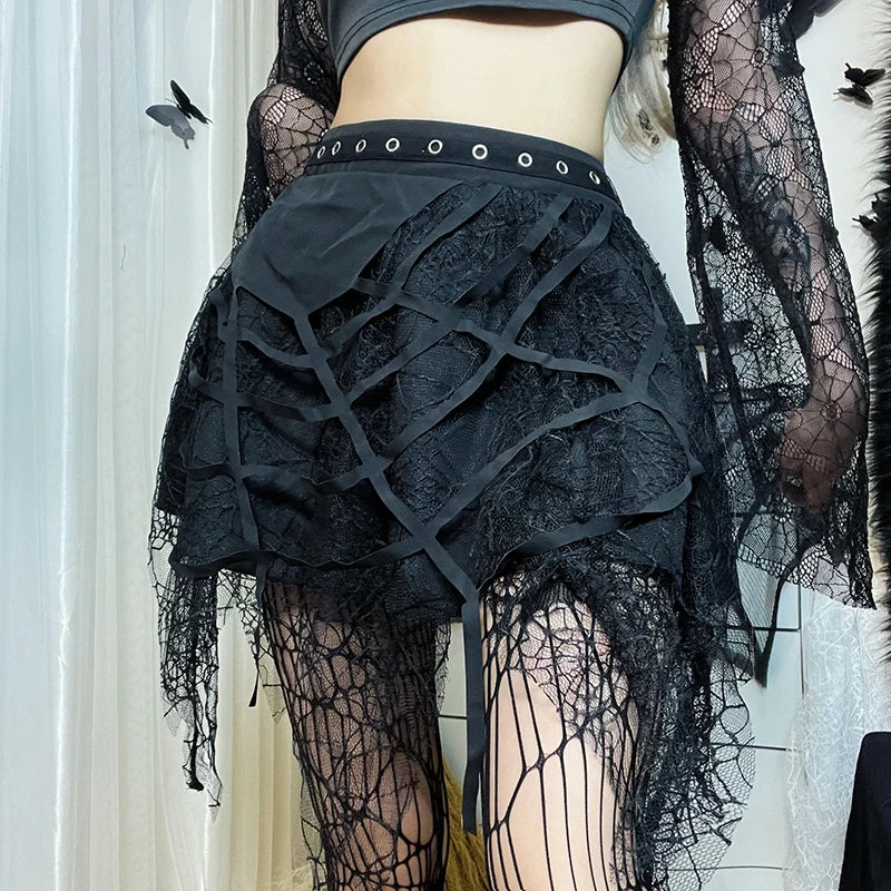 Black Spiderweb Mesh Mini Skirt