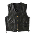Men's Black Patchwork Faux Leather Vest - front studio view