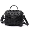 Women's Black Studded Genuine Leather Shoulder Bag - front studio view (1 of 2)