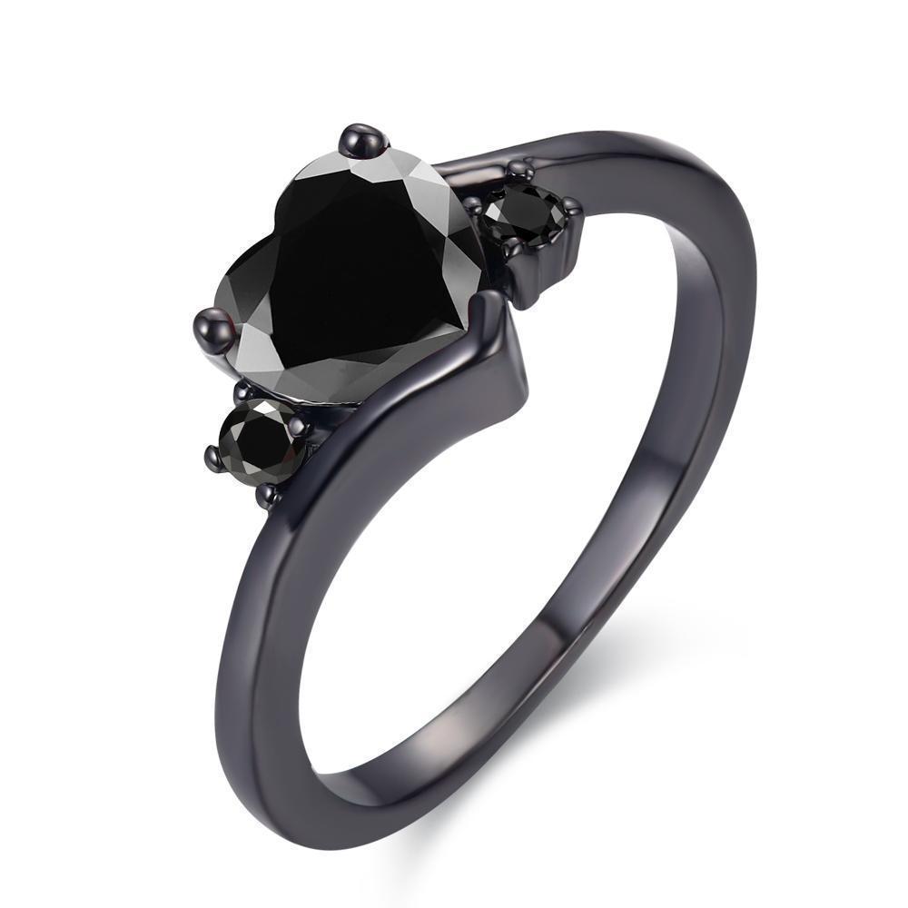Women's Black-Metal Heart Gemstone Ring - front studio view (1 of 6)