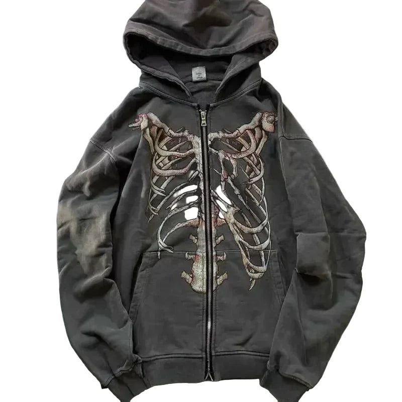 Men's Gray Acid Wash Skeleton Zip Hoodie - primary lifestyle photo (1 of 2)